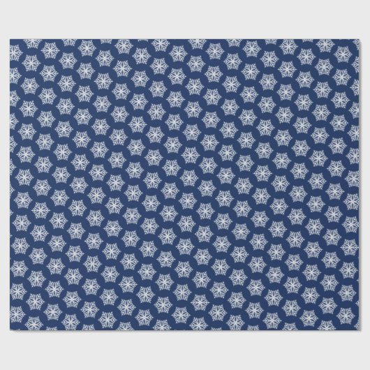 Navy Blauw en Witte Sneeuwvlokken Kerstmis Cadeaupapier (Vlak)