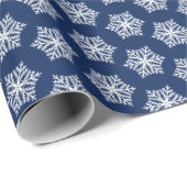 Navy Blauw en Witte Sneeuwvlokken Kerstmis Cadeaupapier (Rol Hoek)