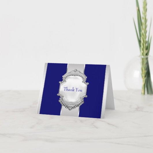Navy Blauw en Zilver Dank u Kaarten (Voorkant)