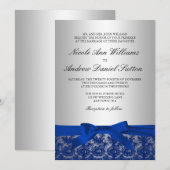 Navy Blauw en Zilver kant bruiloft Kaart (Voorkant / Achterkant)
