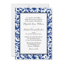Navy Blauw en Zwart Swirl Damask Bruiloft