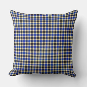 Navy Blauw en Zwart Tartan Plaid Vierkant Kussen