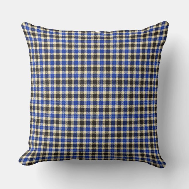 Navy Blauw en Zwart Tartan Plaid Vierkant Kussen (Voorkant)