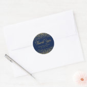 Navy Blauw Faux Goud Glitter Bruiloft Dank u Ronde Sticker (Envelop)