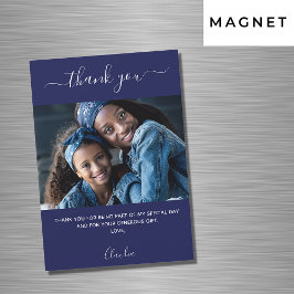 Navy blauw fotoscript bedankt magnet