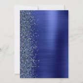 Navy Blauw Geborsteld Metaal Glitter Script Bruilo Kaart (Achterkant)