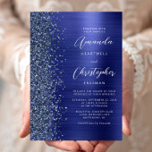 Navy Blauw Geborsteld Metaal Glitter Script Bruilo Kaart
