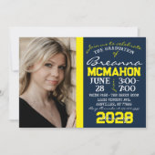 Navy blauw & geel Afstuderen fotouitnodiging Kaart (Voorkant)