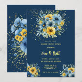 Navy blauw geel bloemen goud bruiloft paar douche kaart (Voorkant / Achterkant)