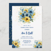 Navy blauw geel bloemen goud bruiloft paar douche kaart (Voorkant / Achterkant)