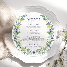 Navy blauw geel bloemenboho rond Menu Kaart Bord