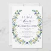 Navy blauw geel bloemenbruids douche uitnodiging (Voorkant)