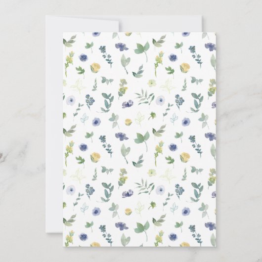 Navy blauw geel bloemenbruids douche uitnodiging (Achterkant)