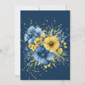 Navy blauw geel geschilderd bloemengoud bruiloft kaart (Achterkant)