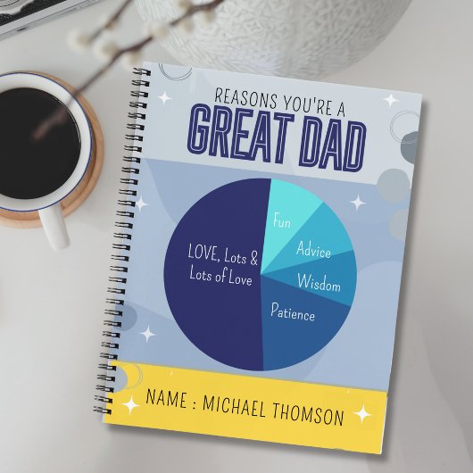 Navy blauw geel speelse taartgrafiek Vaderdag Notitieboek