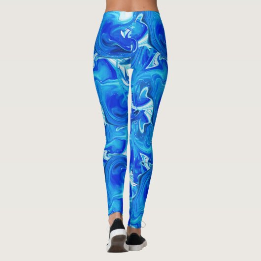 Navy blauw gemarmerde textuur, rijke ebru techniek leggings (Achterkant)