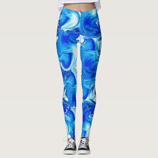 Navy blauw gemarmerde textuur, rijke ebru techniek leggings (Voorkant)