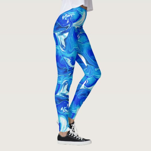 Navy blauw gemarmerde textuur, rijke ebru techniek leggings (Rechts)