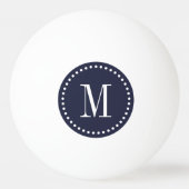 Navy blauw gestippelde cirkel monogram gepersonali pingpongbal (Voorkant)