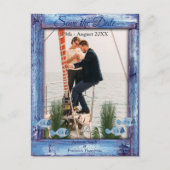 Navy - Blauw gestructureerd hout & vis Save the Da Aankondigingskaart (Voorkant)