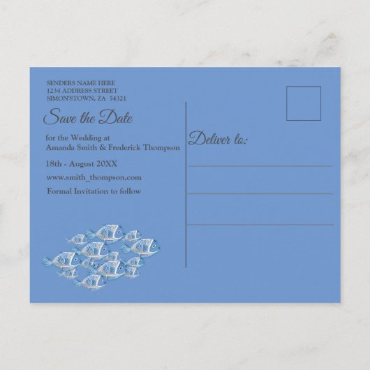 Navy - Blauw Getextureerd onderwater Save the Date Aankondigingskaart (Achterkant)