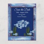 Navy - Blauw Getextureerd onderwater Save the Date Aankondigingskaart (Voorkant)