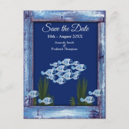 Navy - Blauw Getextureerd onderwater Save the Date Aankondigingskaart