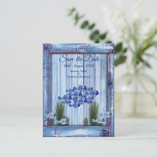 Navy - Blauw Getextureerde onderwater vis Save the Aankondigingskaart (Staand voorkant)