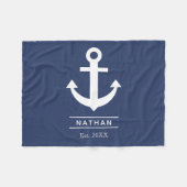 Navy blauw gewassen anker aangepaste monogram naam fleece deken (Voorkant (Horizontaal))