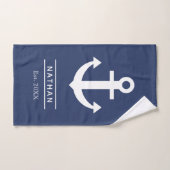 Navy blauw gewassen anker aangepaste monogram naam handdoek (Handdoek)