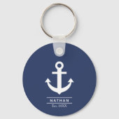 Navy blauw gewassen anker aangepaste monogram naam sleutelhanger (Achterkant)