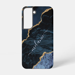 Navy Blauw Glitter Marmer Aangepaste Jouw namen Samsung Galaxy Hoesje
