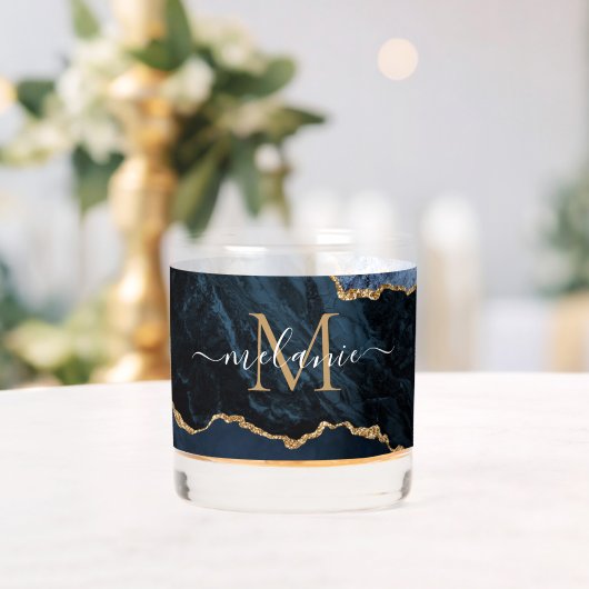 Navy Blauw Glitter Marmer Custom Letter Naam Whisky Glas (Insitu (Huwelijk))