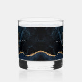 Navy Blauw Glitter Marmer Custom Letter Naam Whisky Glas (Rechts)