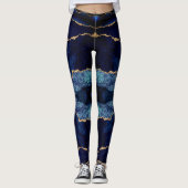 Navy Blauw Glitter Marmer Edelsteen Leggings (Voorkant)