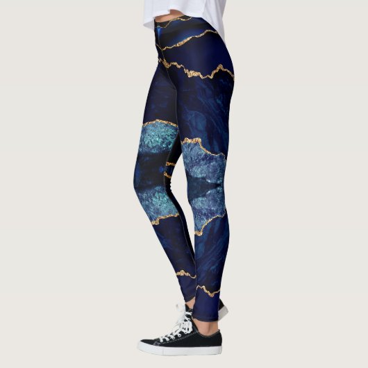 Navy Blauw Glitter Marmer Edelsteen Leggings (Links)