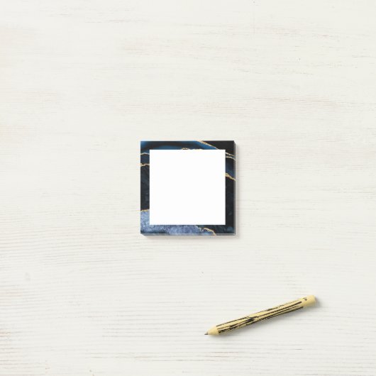 Navy Blauw Glitter Marmer ingelijst Post it Notes (Op bureau)