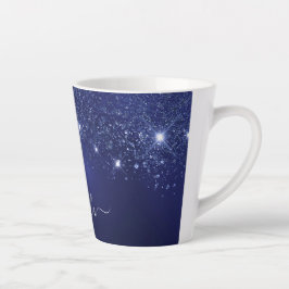 Navy blauw glitter naam script latte mok