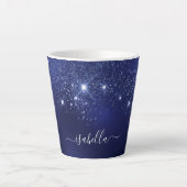 Navy blauw glitter naam script latte mok (Voorkant)