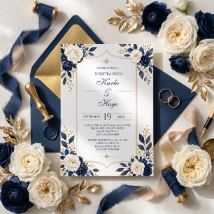 Navy Blauw&Gods Bloemige Trouwjurk Spaans Kaart