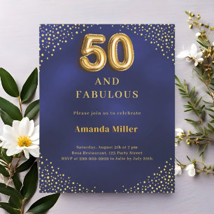 Navy blauw goud 50e fantastische verjaardagsuitnod