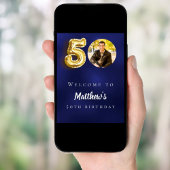 Navy blauw goud 50e foto verjaardagsfeestje welkom poster