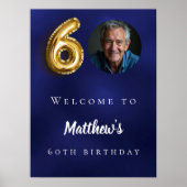 Navy blauw goud 60e foto verjaardagsfeestje welkom poster (Voorkant)