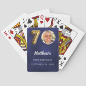 Navy blauw goud 70e foto verjaardagsfeestje pokerkaarten (Achterkant)