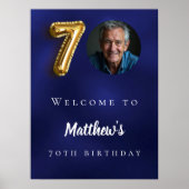 Navy blauw goud 70e foto verjaardagsfeestje welkom poster (Voorkant)