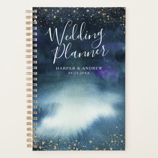 Navy Blauw Goud Aangepaste Bruiloft Planner (Voorkant)