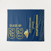 Navy Blauw & Goud Aangepaste Diploma-uitreikingsfe Wandkleed (Voorkant (horizontaal))