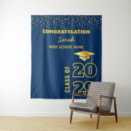 Navy Blauw & Goud Aangepaste Diploma-uitreikingsfe Wandkleed