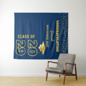 Navy Blauw & Goud Aangepaste Diploma-uitreikingsfe Wandkleed (In Situ (horizontaal))