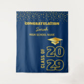 Navy Blauw & Goud Aangepaste Diploma-uitreikingsfe Wandkleed (Voorkant)